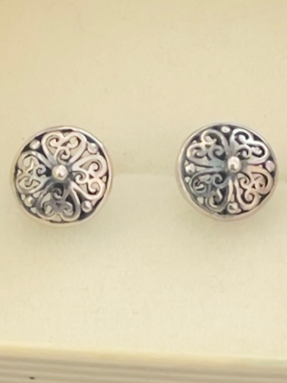 Ornate Round Filigree Stud Earrings - 925 Silver